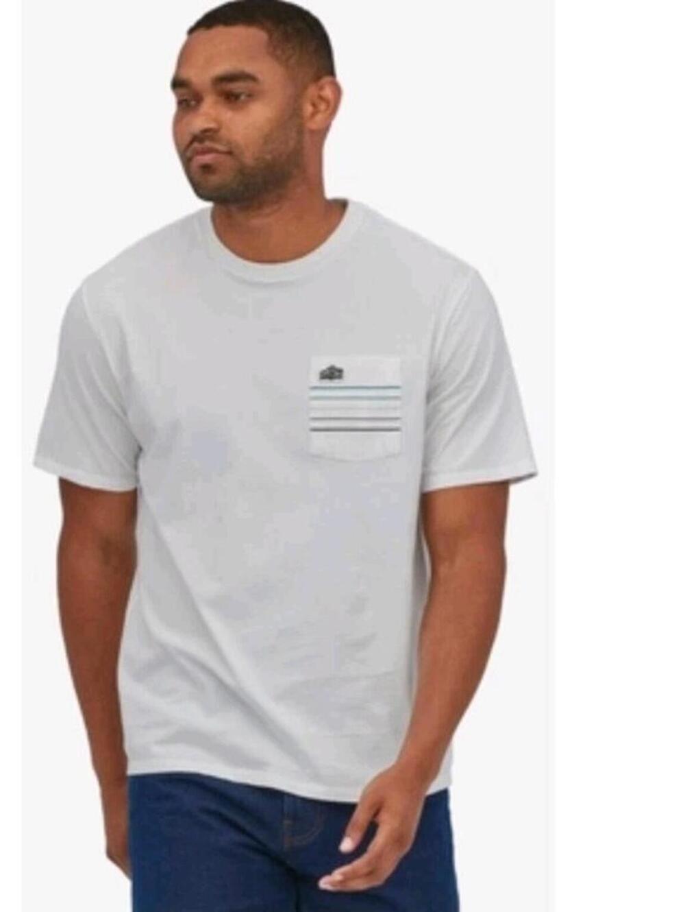 Patagonia Men's  T-Shirt Size L  Line Logo Ridge Stripe Organic Pocket - #WM1